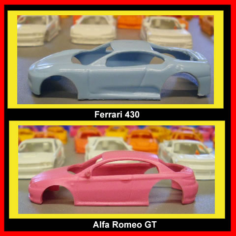 Ferrari 430 and Alfa Romeo slot car bodies
